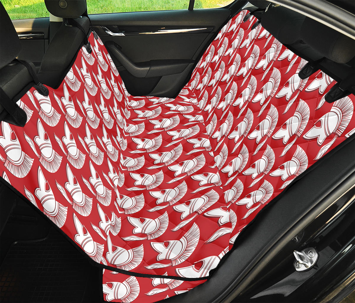 White And Red Spartan Pattern Print Pet Car Back Seat Cover