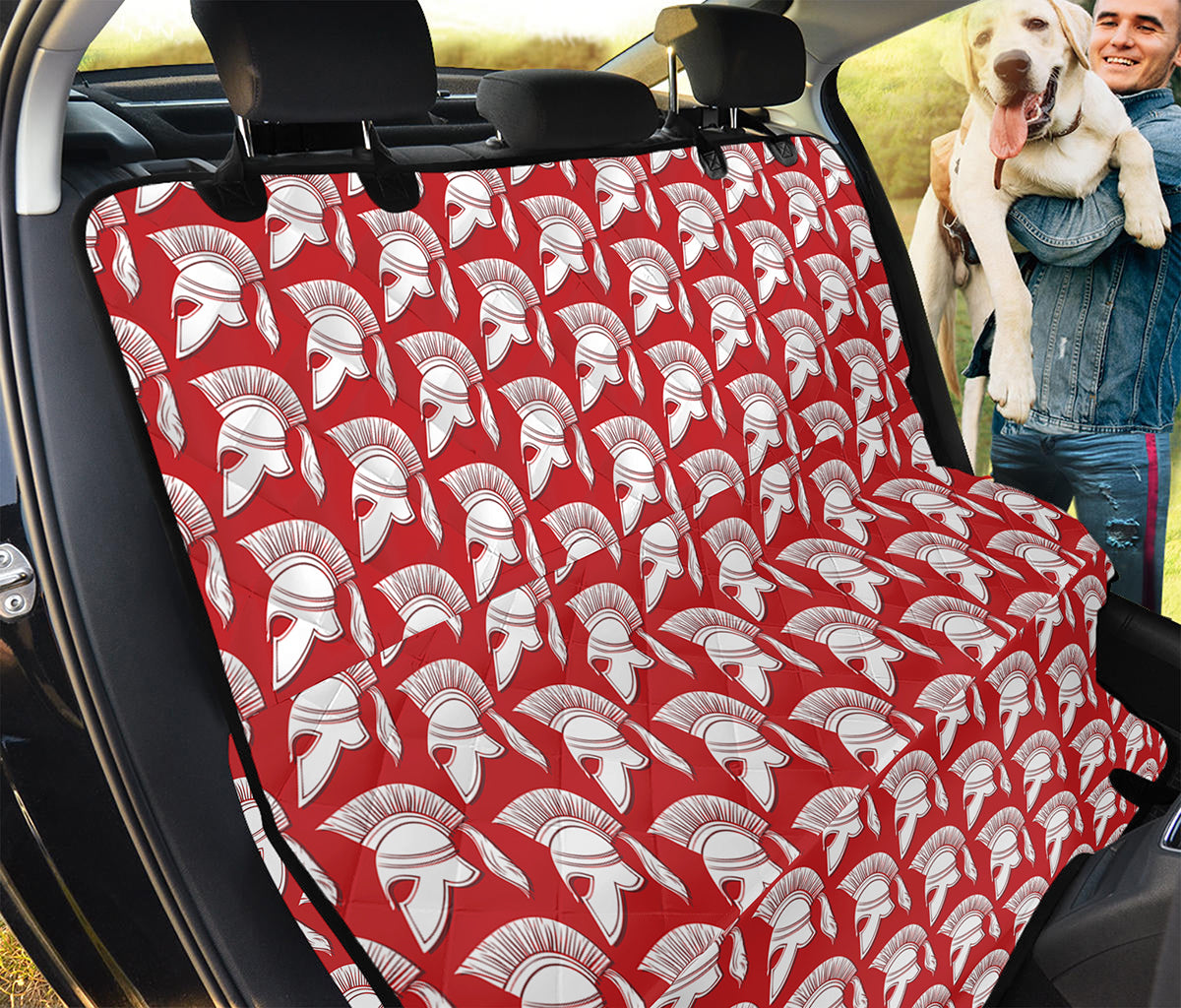 White And Red Spartan Pattern Print Pet Car Back Seat Cover