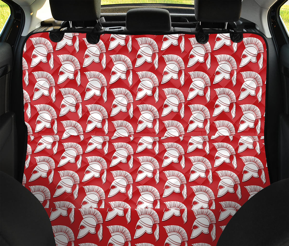 White And Red Spartan Pattern Print Pet Car Back Seat Cover