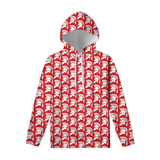 White And Red Spartan Pattern Print Pullover Hoodie