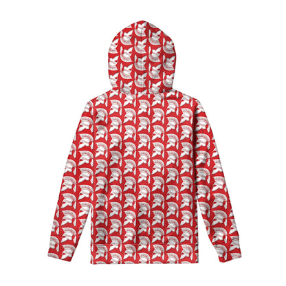 White And Red Spartan Pattern Print Pullover Hoodie