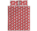 White And Red Spartan Pattern Print Quilt Bed Set