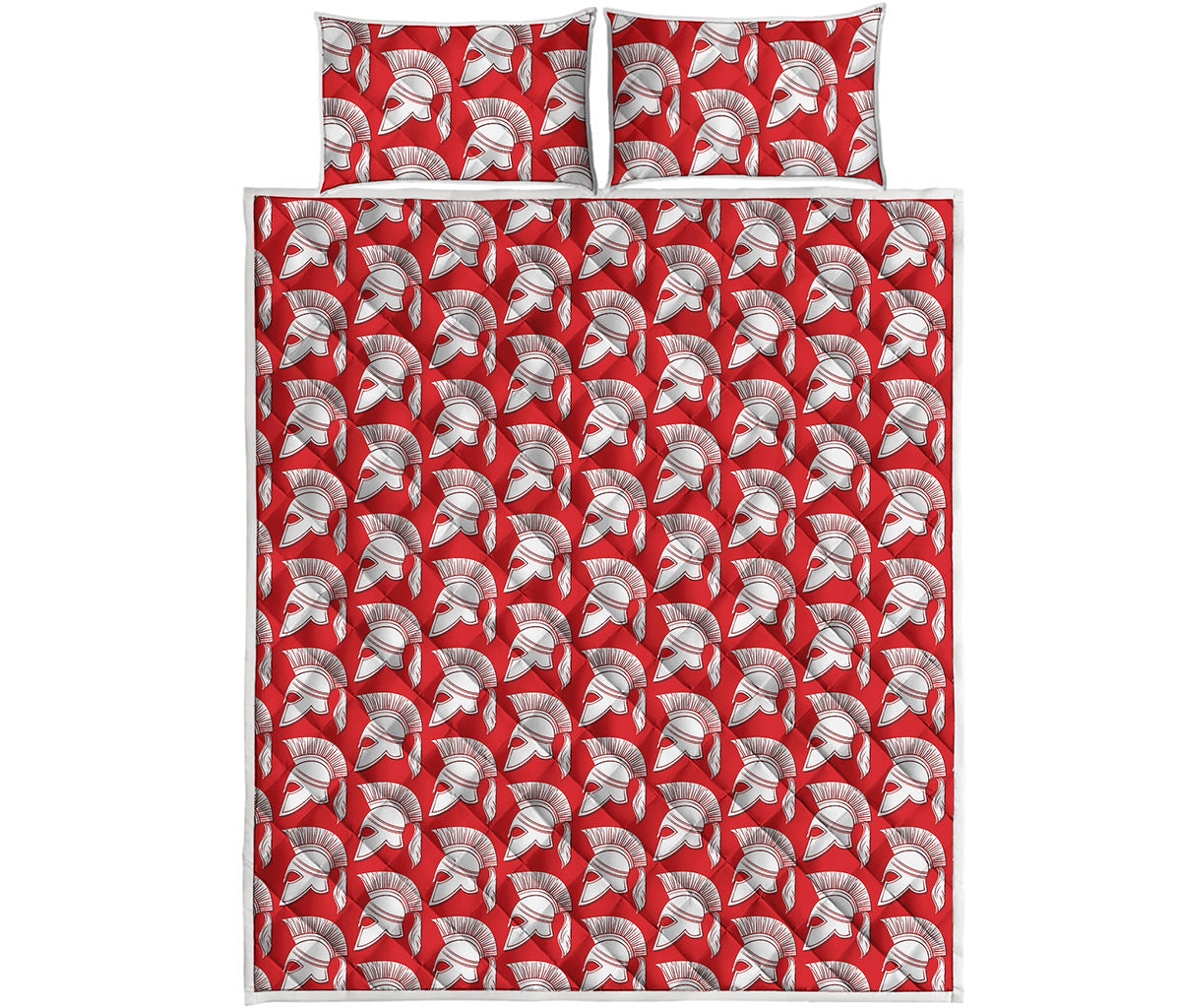 White And Red Spartan Pattern Print Quilt Bed Set