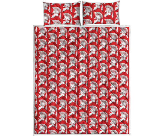 White And Red Spartan Pattern Print Quilt Bed Set