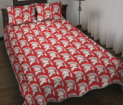 White And Red Spartan Pattern Print Quilt Bed Set