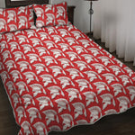 White And Red Spartan Pattern Print Quilt Bed Set