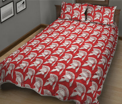 White And Red Spartan Pattern Print Quilt Bed Set