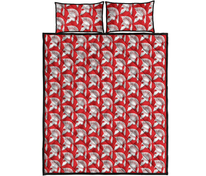 White And Red Spartan Pattern Print Quilt Bed Set