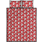 White And Red Spartan Pattern Print Quilt Bed Set