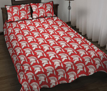 White And Red Spartan Pattern Print Quilt Bed Set