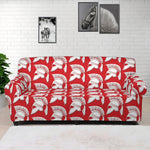 White And Red Spartan Pattern Print Sofa Cover