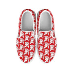 White And Red Spartan Pattern Print White Slip On Shoes