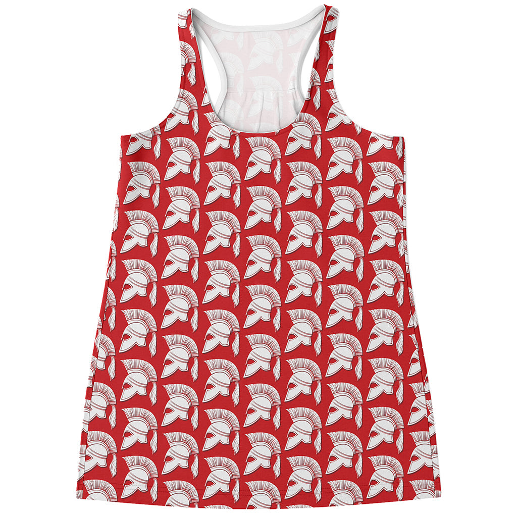 White And Red Spartan Pattern Print Women's Racerback Tank Top