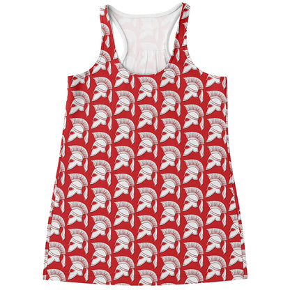 White And Red Spartan Pattern Print Women's Racerback Tank Top