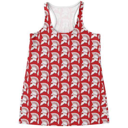 White And Red Spartan Pattern Print Women's Racerback Tank Top
