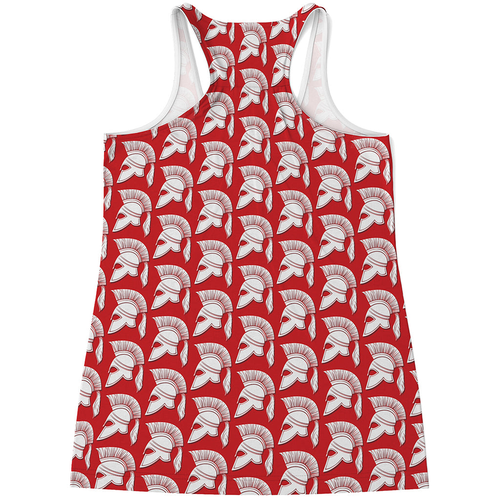 White And Red Spartan Pattern Print Women's Racerback Tank Top