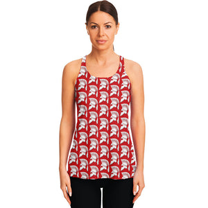 White And Red Spartan Pattern Print Women's Racerback Tank Top