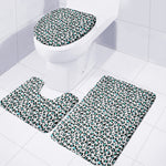 White And Teal Leopard Print 3 Piece Bath Mat Set