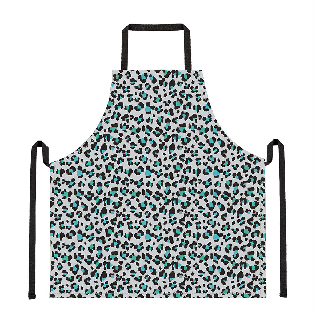 White And Teal Leopard Print Apron