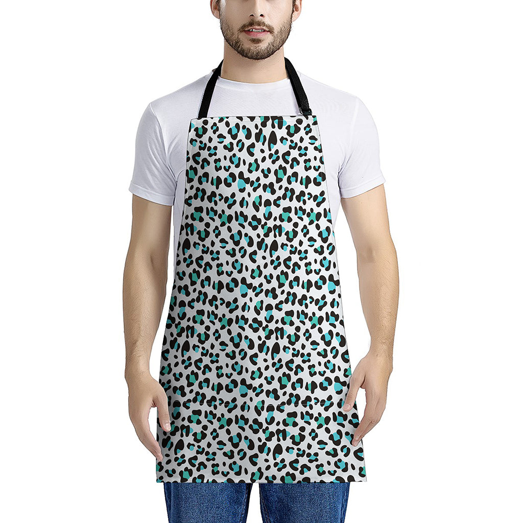 White And Teal Leopard Print Apron