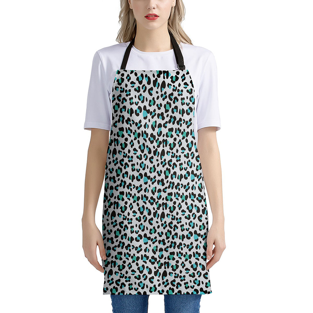 White And Teal Leopard Print Apron