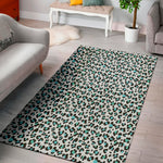 White And Teal Leopard Print Area Rug