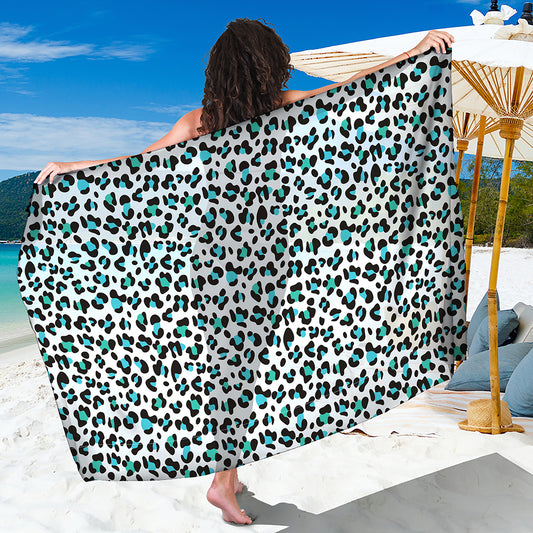 White And Teal Leopard Print Beach Sarong Wrap