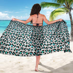 White And Teal Leopard Print Beach Sarong Wrap