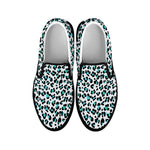 White And Teal Leopard Print Black Slip On Shoes