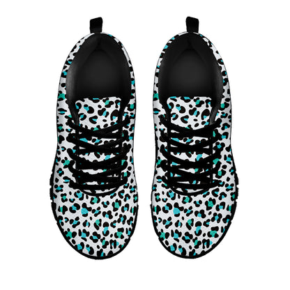 White And Teal Leopard Print Black Sneakers
