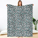 White And Teal Leopard Print Blanket
