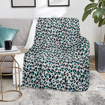 White And Teal Leopard Print Blanket