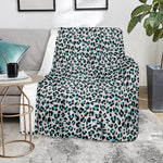 White And Teal Leopard Print Blanket
