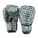 White And Teal Leopard Print Boxing Gloves