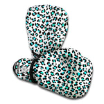White And Teal Leopard Print Boxing Gloves