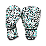 White And Teal Leopard Print Boxing Gloves