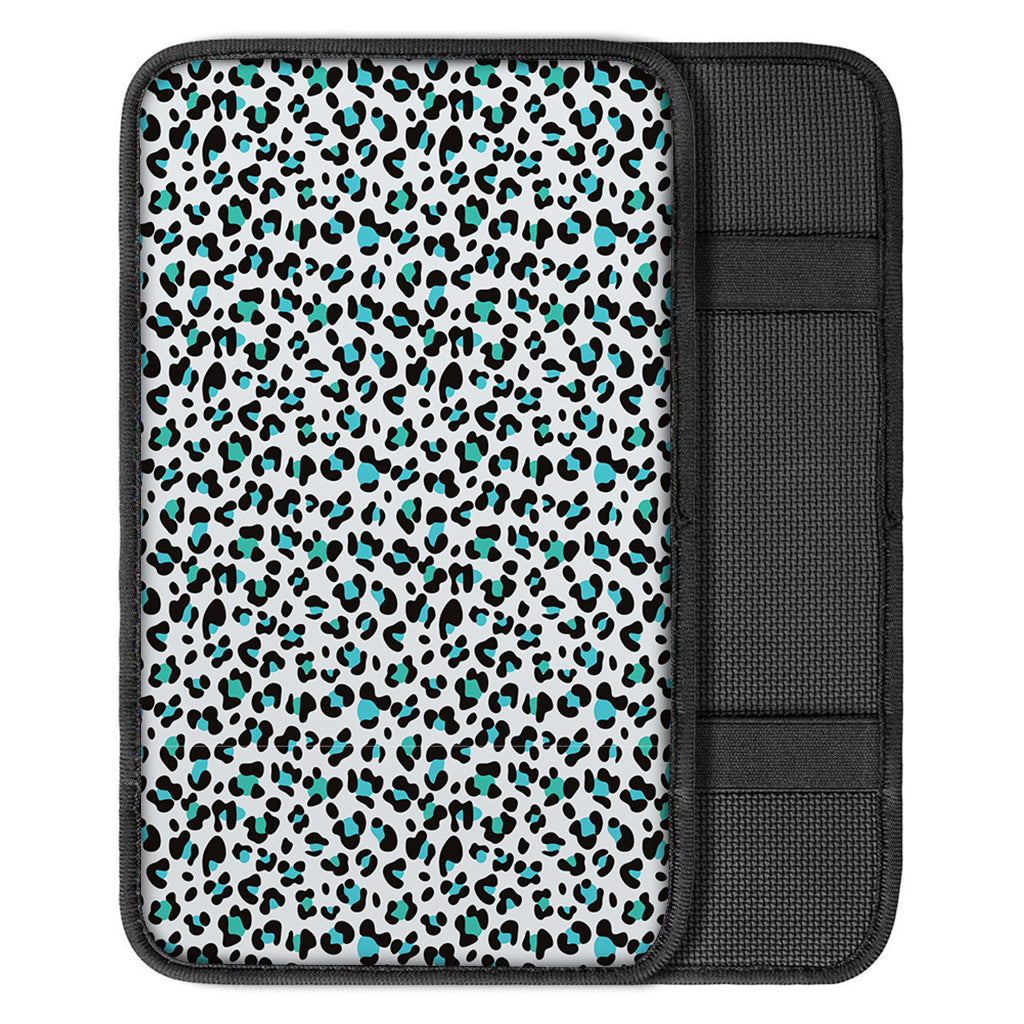 White And Teal Leopard Print Car Center Console Cover
