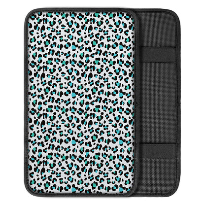 White And Teal Leopard Print Car Center Console Cover