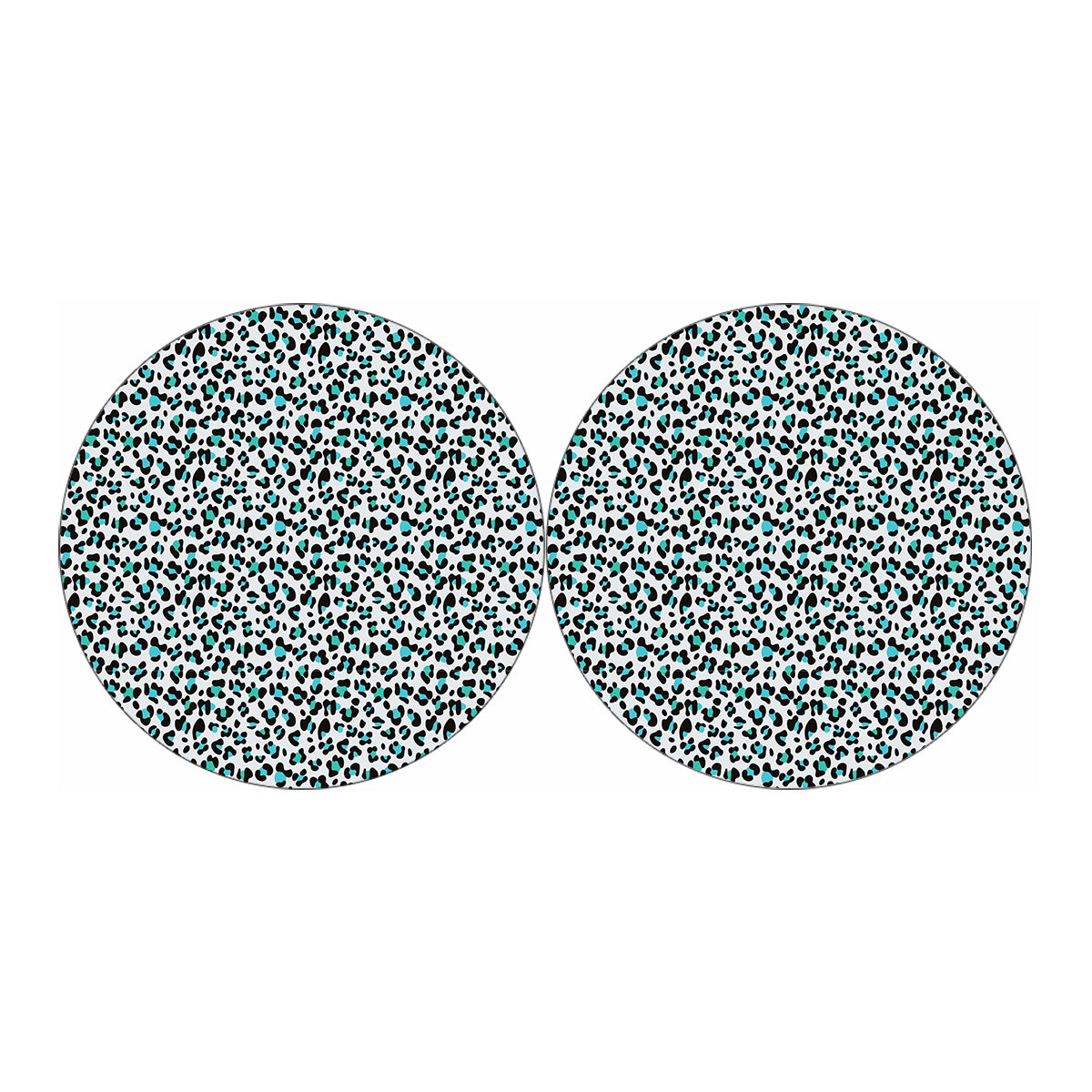White And Teal Leopard Print Car Coasters