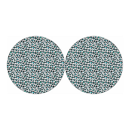 White And Teal Leopard Print Car Coasters