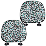 White And Teal Leopard Print Car Headrest Covers