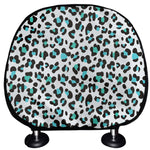White And Teal Leopard Print Car Headrest Covers