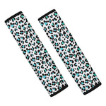 White And Teal Leopard Print Car Seat Belt Covers