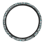 White And Teal Leopard Print Car Steering Wheel Cover