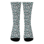 White And Teal Leopard Print Crew Socks