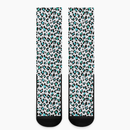 White And Teal Leopard Print Crew Socks