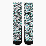 White And Teal Leopard Print Crew Socks
