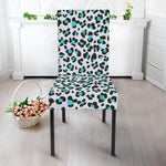 White And Teal Leopard Print Dining Chair Slipcover