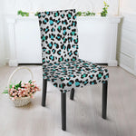 White And Teal Leopard Print Dining Chair Slipcover