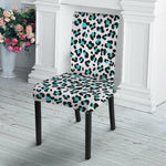 White And Teal Leopard Print Dining Chair Slipcover